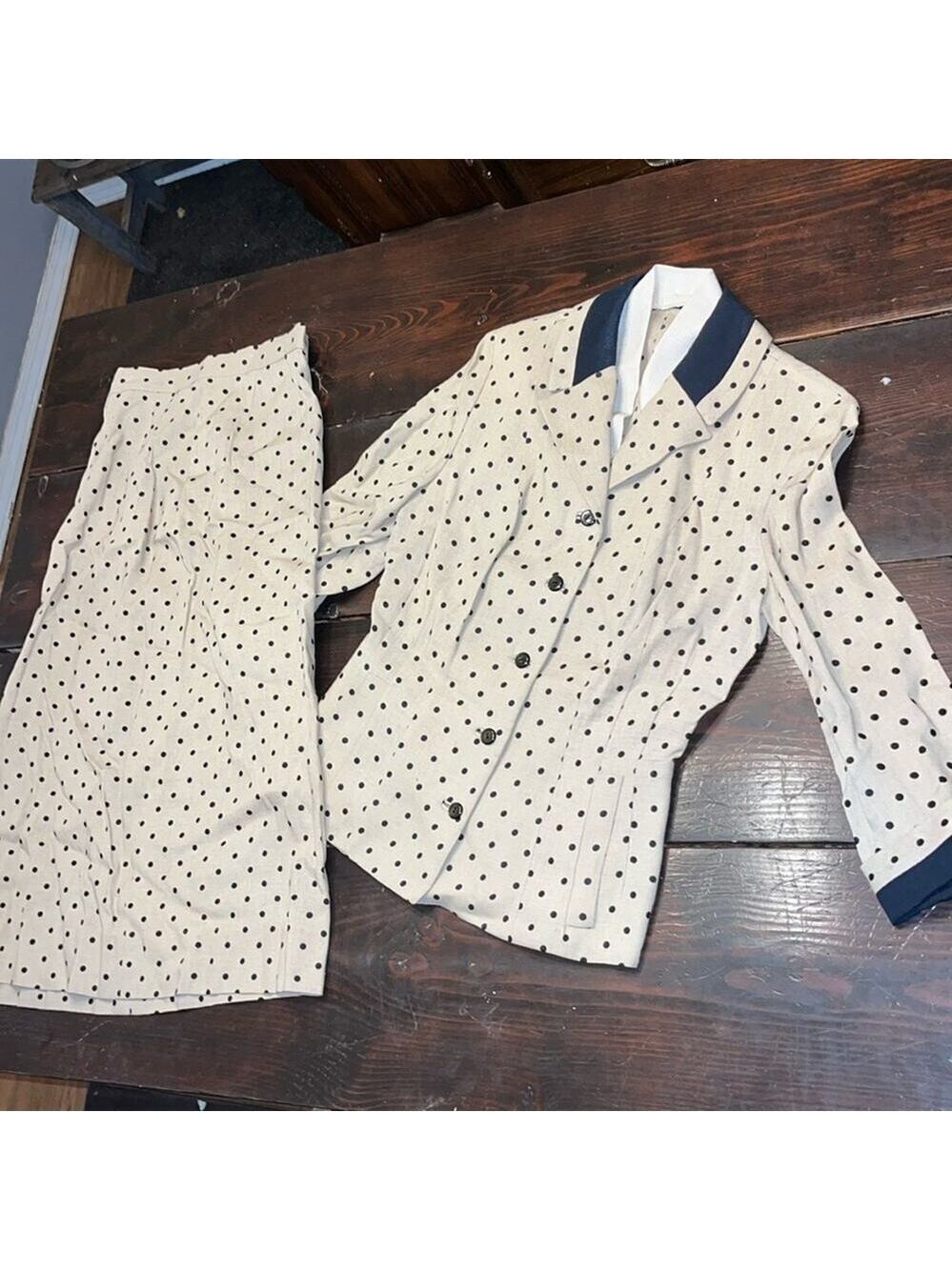 Vintage 50s 60s polka dot skirt and jacket / blouse • modest • suit • 70s • - Picture 4 of 13